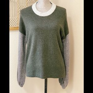 Madewell colorblock crew neck sweater in green, dark gray, light grey